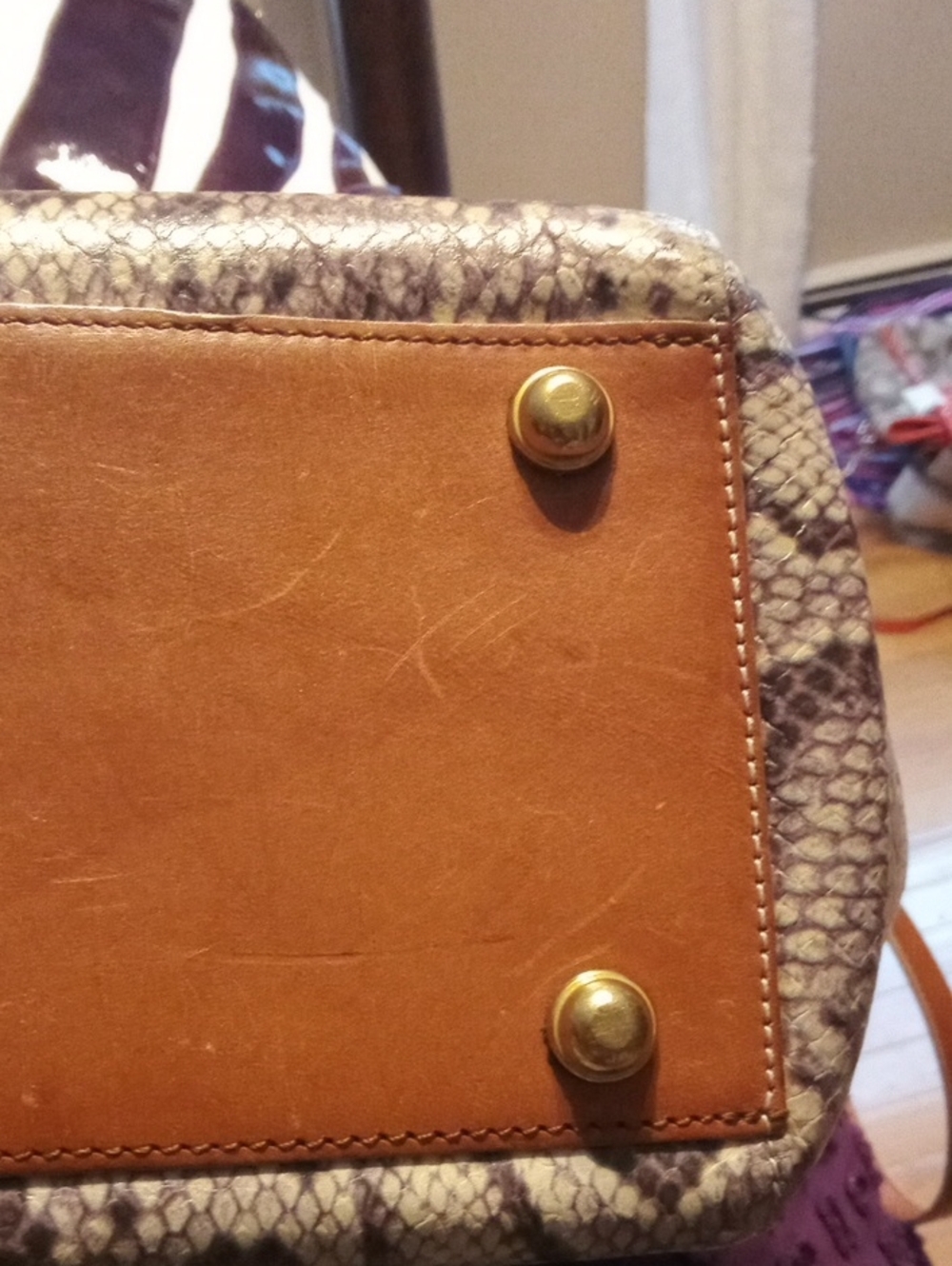 Brahmin Vintage Leather Satchel.Brown And Cream Snakeprint - Picture 15 of 15